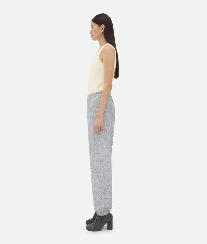 Women Bottega Veneta Leather Printed Leather Jersey Jogger Trousers Light Grey Melange