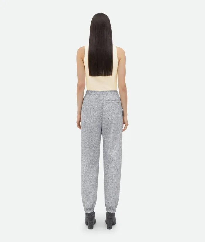 Women Bottega Veneta Leather Printed Leather Jersey Jogger Trousers Light Grey Melange
