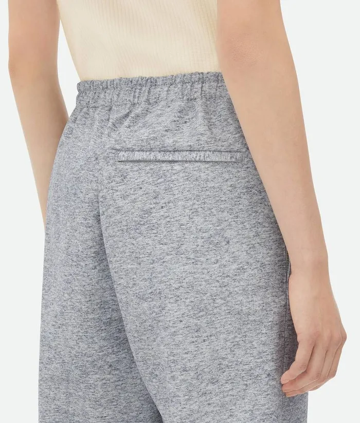 Women Bottega Veneta Leather Printed Leather Jersey Jogger Trousers Light Grey Melange