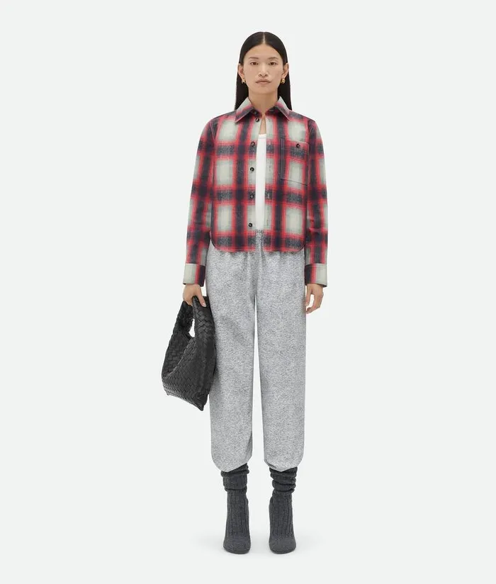 Women Bottega Veneta Leather Printed Leather Jersey Jogger Trousers Light Grey Melange