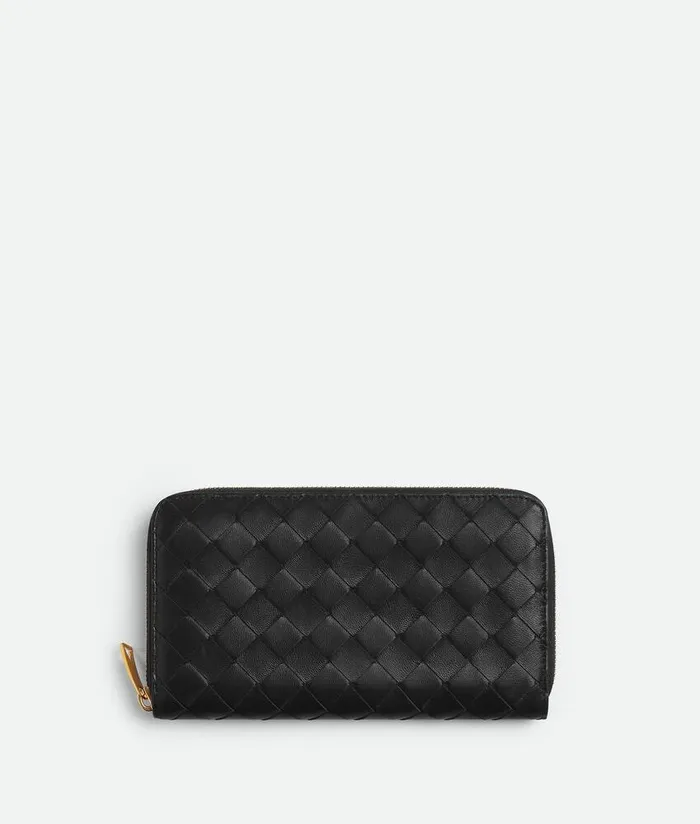 Women Bottega Veneta Long Wallets Intrecciato Zip Around Wallet Black