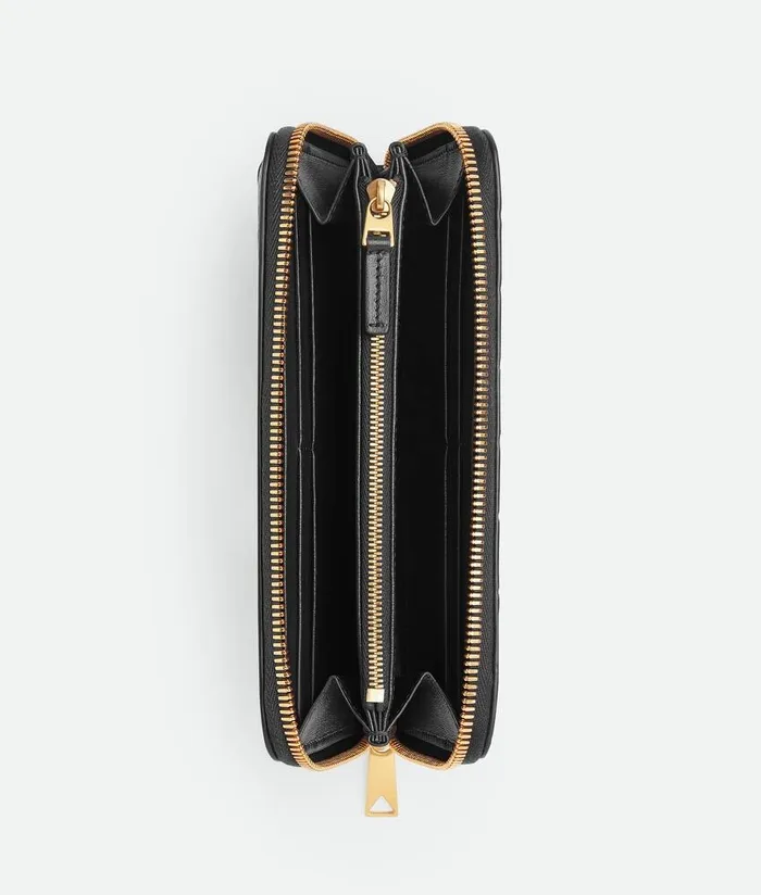 Women Bottega Veneta Long Wallets Intrecciato Zip Around Wallet Black