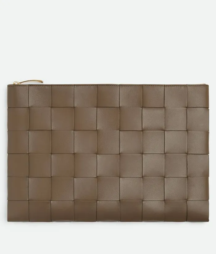 Women Bottega Veneta Pouches Large Cassette Flat Pouch Taupe Grey