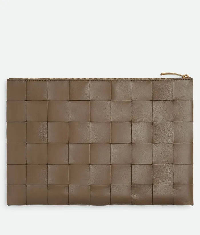 Women Bottega Veneta Pouches Large Cassette Flat Pouch Taupe Grey