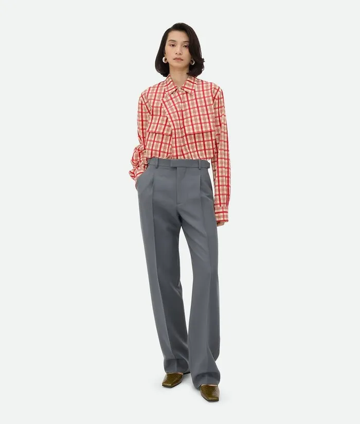 Women Bottega Veneta Shirts Check Cotton Shirt Moonred
