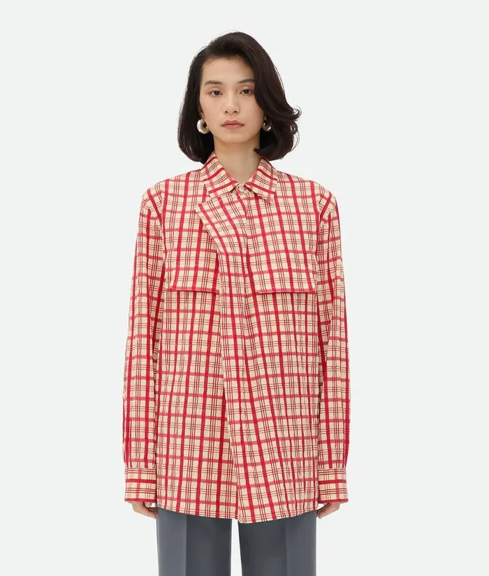 Women Bottega Veneta Shirts Check Cotton Shirt Moonred