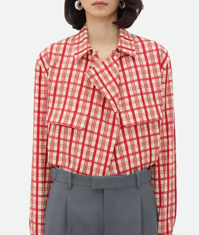Women Bottega Veneta Shirts Check Cotton Shirt Moonred