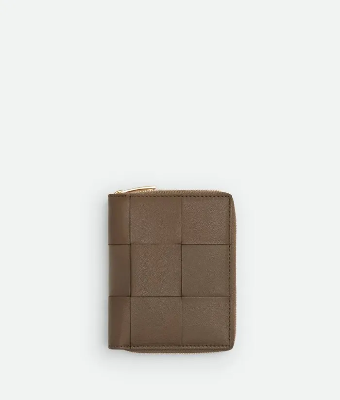 Women Bottega Veneta Small Wallets Small Cassette Compact Zip Around Wallet Taupe Grey Women Bottega Veneta Small Wallets Small Cassette Compact Zip Around Wallet Taupe Grey