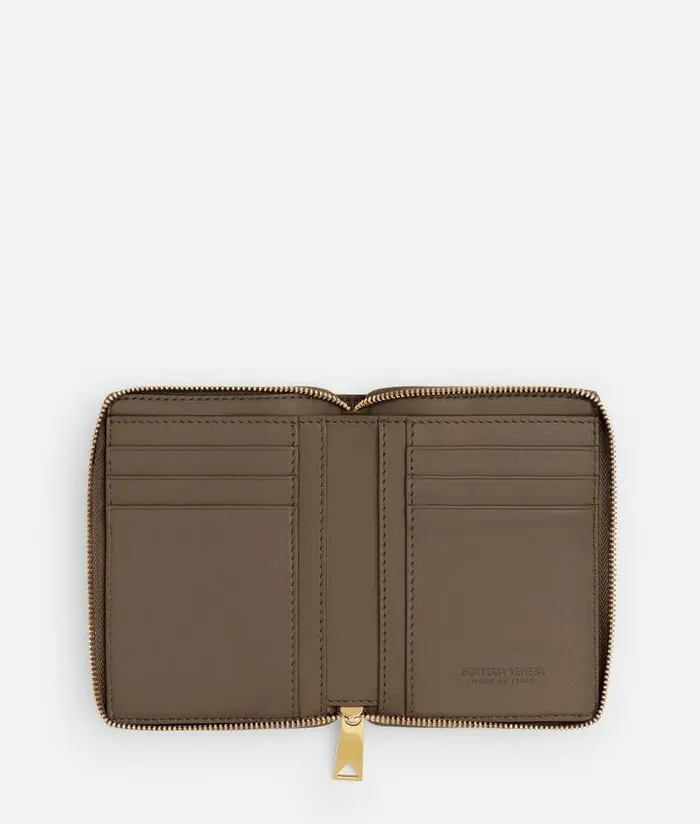 Women Bottega Veneta Small Wallets Small Cassette Compact Zip Around Wallet Taupe Grey