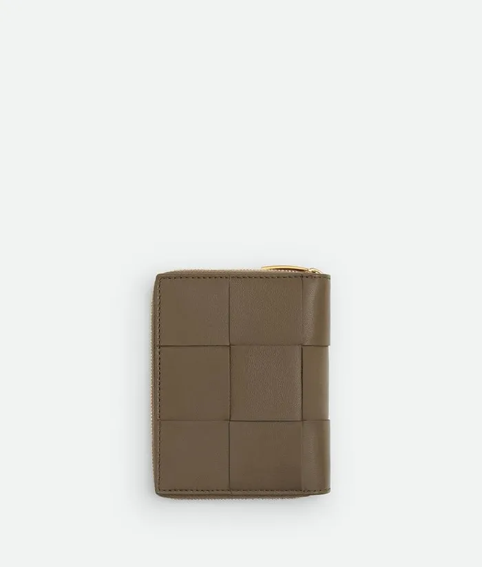 Women Bottega Veneta Small Wallets Small Cassette Compact Zip Around Wallet Taupe Grey