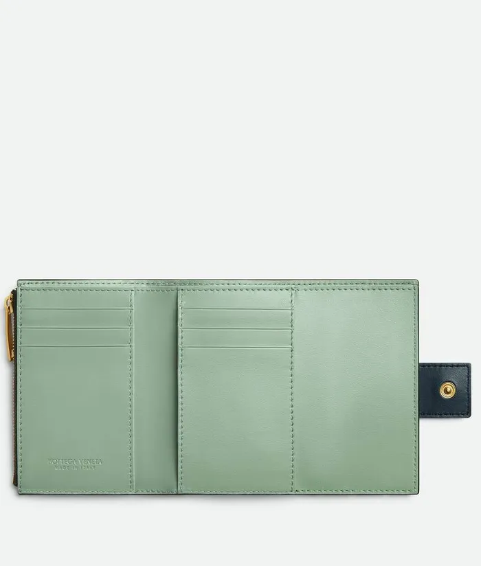 Women Bottega Veneta Small Wallets Tag TriFold Zip Wallet Fondant Deep Blue New Sauge