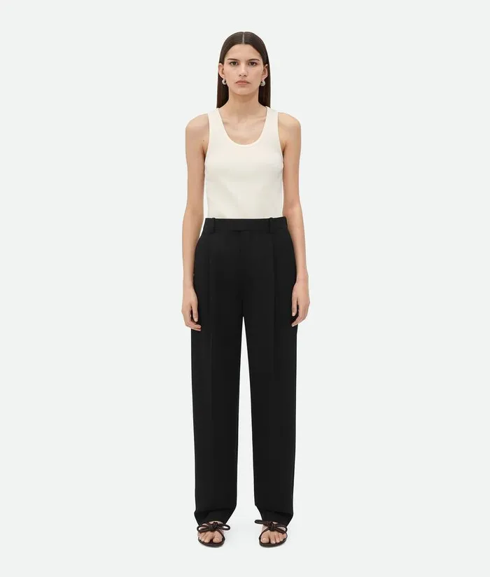 Women Bottega Veneta Trousers And Shorts Wool Grain De Poudre Trousers Black