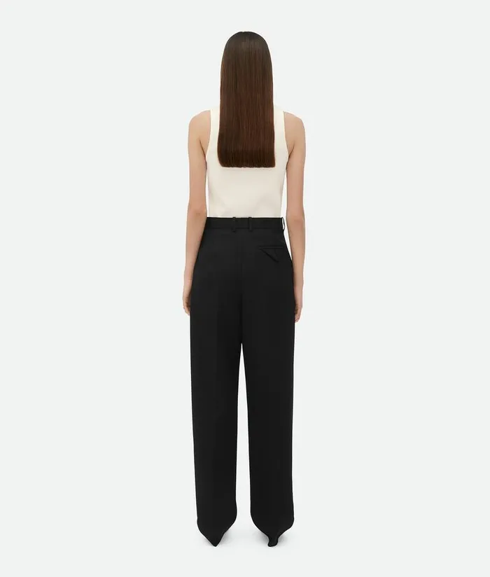 Women Bottega Veneta Trousers And Shorts Wool Grain De Poudre Trousers Black