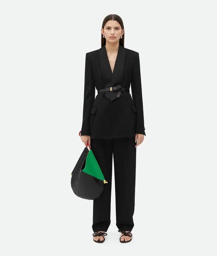 Women Bottega Veneta Trousers And Shorts Wool Grain De Poudre Trousers Black