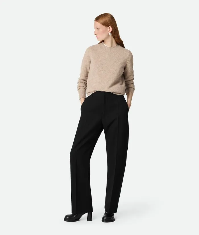Women Bottega Veneta Trousers And Shorts Wool Twill Wide Leg Trousers Black
