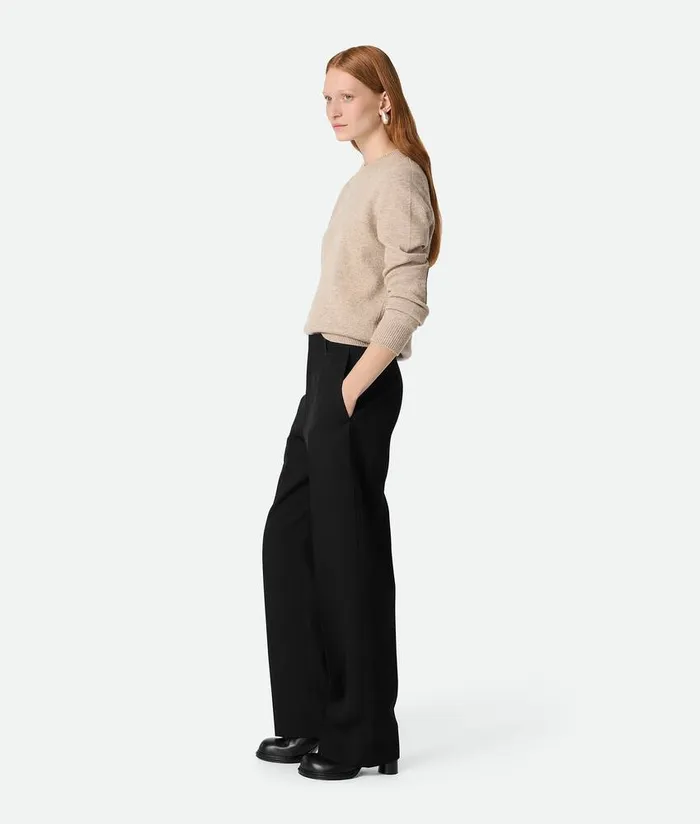Women Bottega Veneta Trousers And Shorts Wool Twill Wide Leg Trousers Black