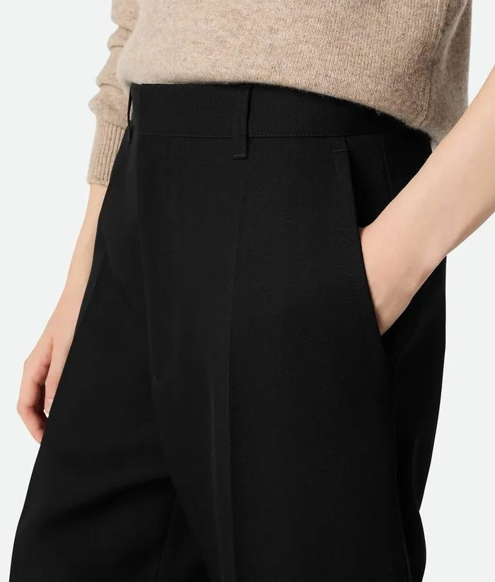 Women Bottega Veneta Trousers And Shorts Wool Twill Wide Leg Trousers Black