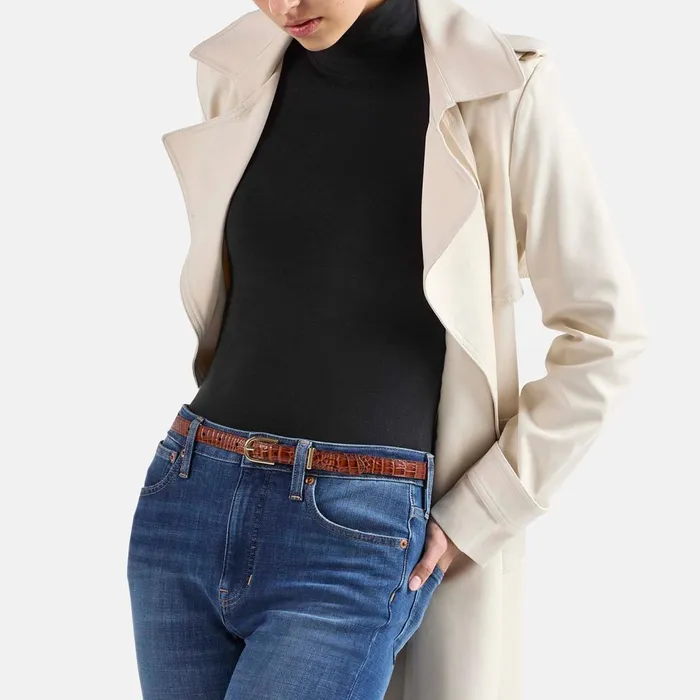 Women Brahmin Belts Skinny Leather Gold Buckle Belt Black Classic Croc Women Brahmin Belts Skinny Leather Gold Buckle Belt Black Classic Croc