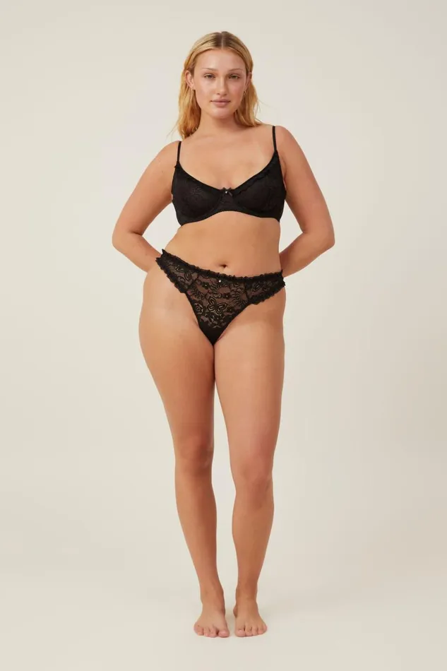 Women Bras Cotton On Butterfly Lace Underwire Bra Black
