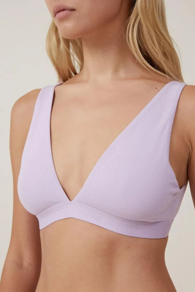 Women Bras Cotton On Organic Cotton Branded Rib Plunge Bralette Lilac Breeze Women Bras Cotton On Organic Cotton Branded Rib Plunge Bralette Lilac Breeze