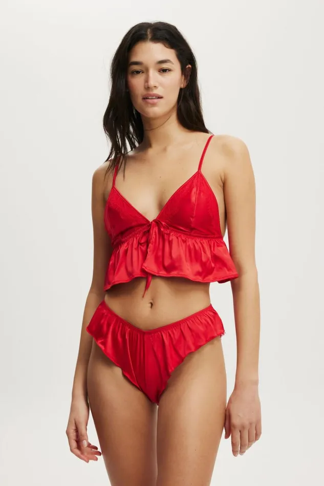 Women Bras Cotton On Satin Longline Bralette Cherry Pie