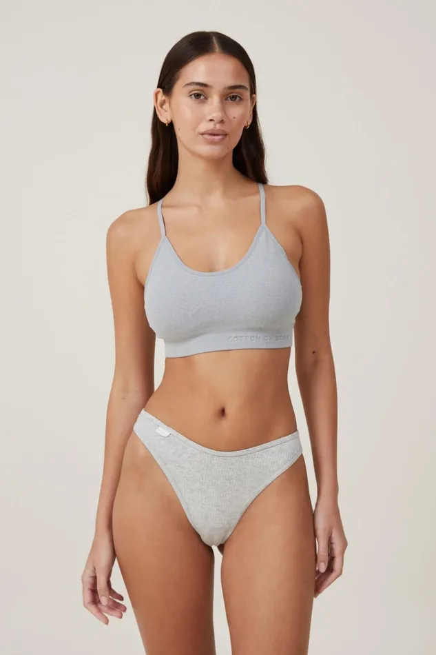Women Bras Cotton On Seamless Longline Cross Over Padded Bralette Grey Marle