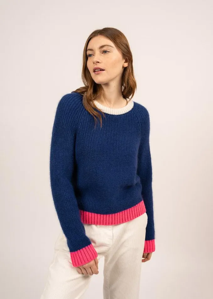 Women Breton Sweaters Saint James HASPARREN Blue Neon Pink Winter White