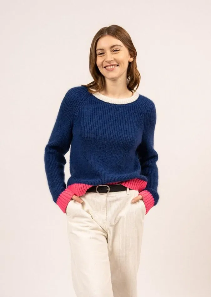 Women Breton Sweaters Saint James HASPARREN Blue Neon Pink Winter White
