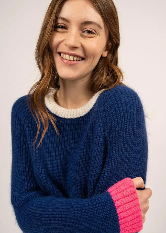 Women Breton Sweaters Saint James HASPARREN Blue Neon Pink Winter White