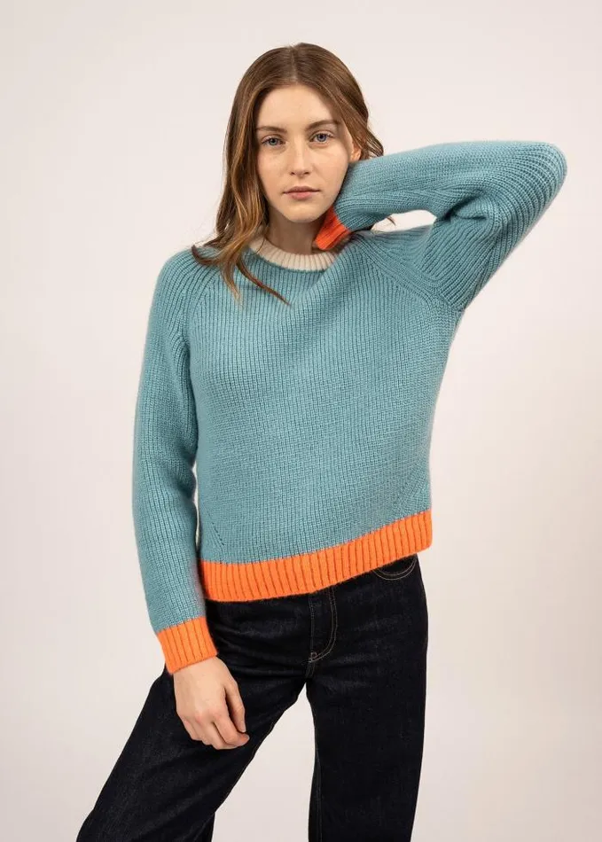 Women Breton Sweaters Saint James HASPARREN Jade Neon Orange Winter White