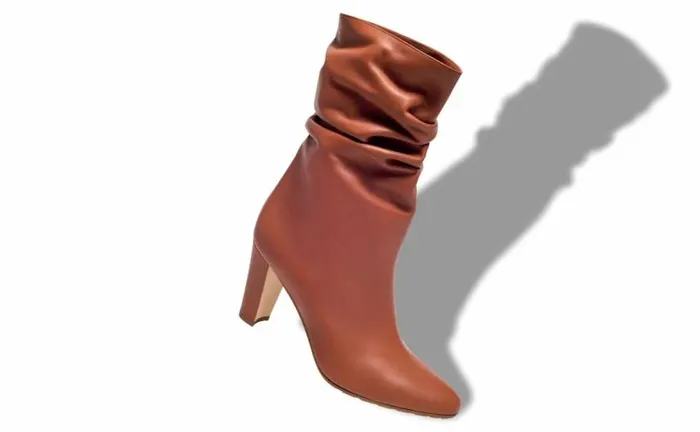 Women Brown Nappa Leather Mid Calf Boots Manolo Blahnik Boots