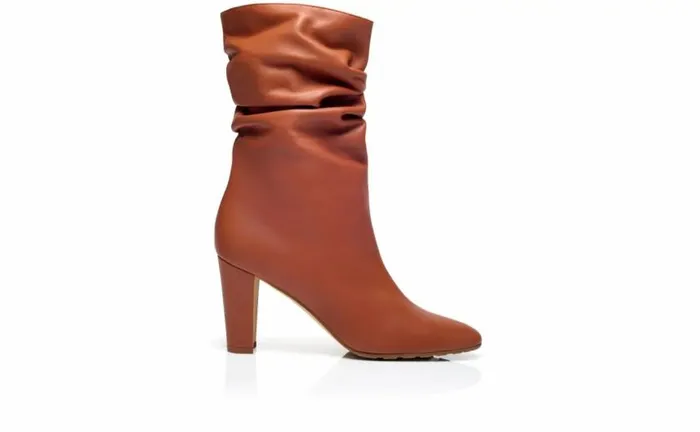 Women Brown Nappa Leather Mid Calf Boots Manolo Blahnik Boots