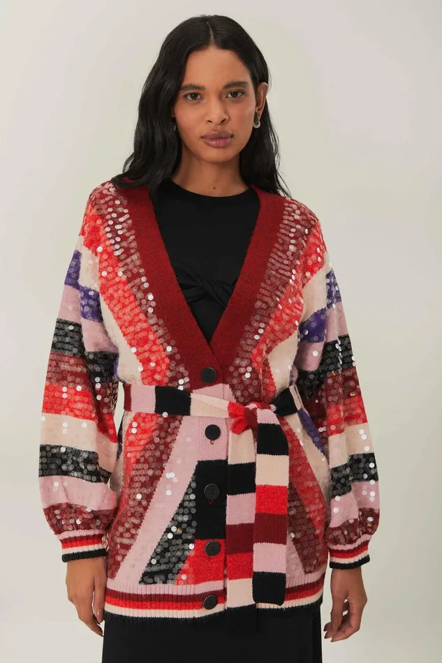 Women Cardigans Farm Rio Colorful Stripes Knit Cardigan