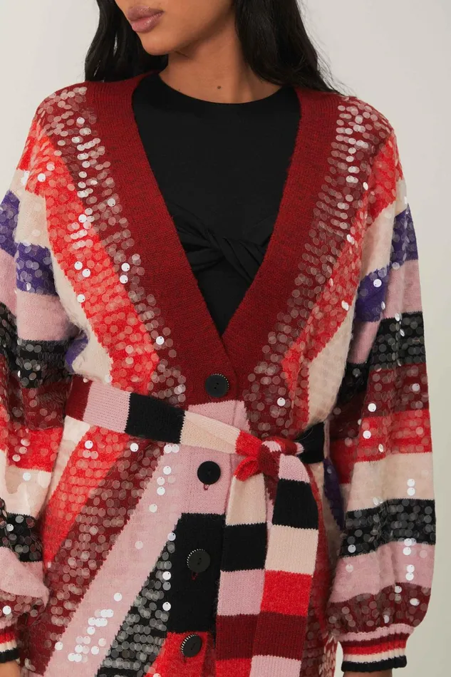 Women Cardigans Farm Rio Colorful Stripes Knit Cardigan
