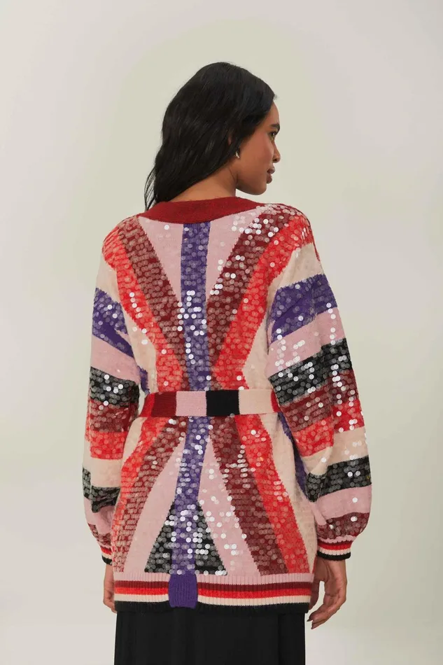 Women Cardigans Farm Rio Colorful Stripes Knit Cardigan