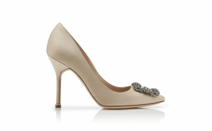 Women Champagne Satin Jewel Buckle Pumps Manolo Blahnik Pumps