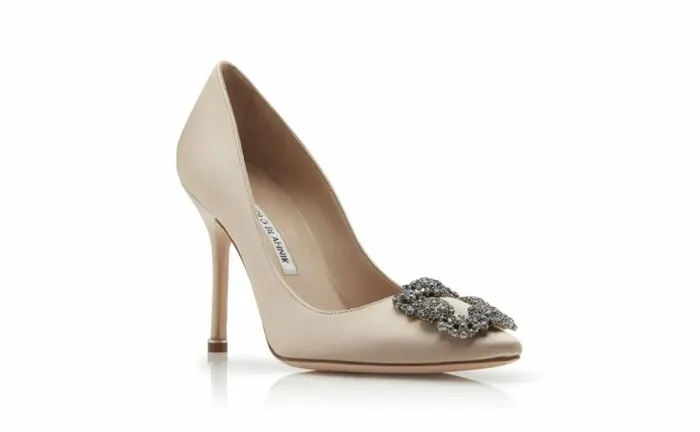 Women Champagne Satin Jewel Buckle Pumps Manolo Blahnik Pumps
