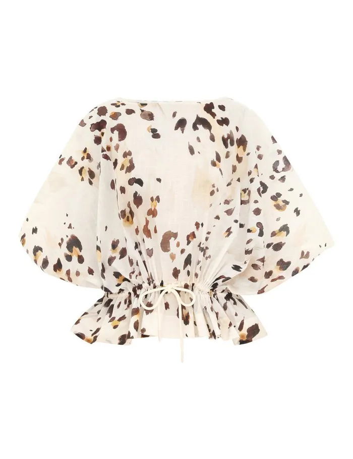 Women Clothing Zimmermann Acacia Draw Waist Top Watercolour Leopard