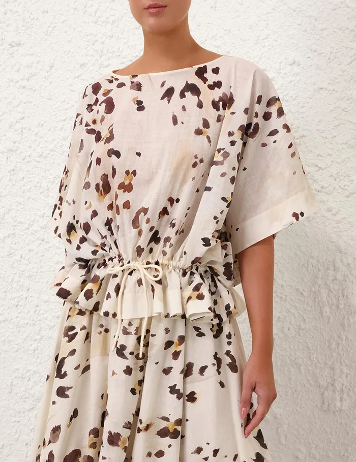 Women Clothing Zimmermann Acacia Draw Waist Top Watercolour Leopard