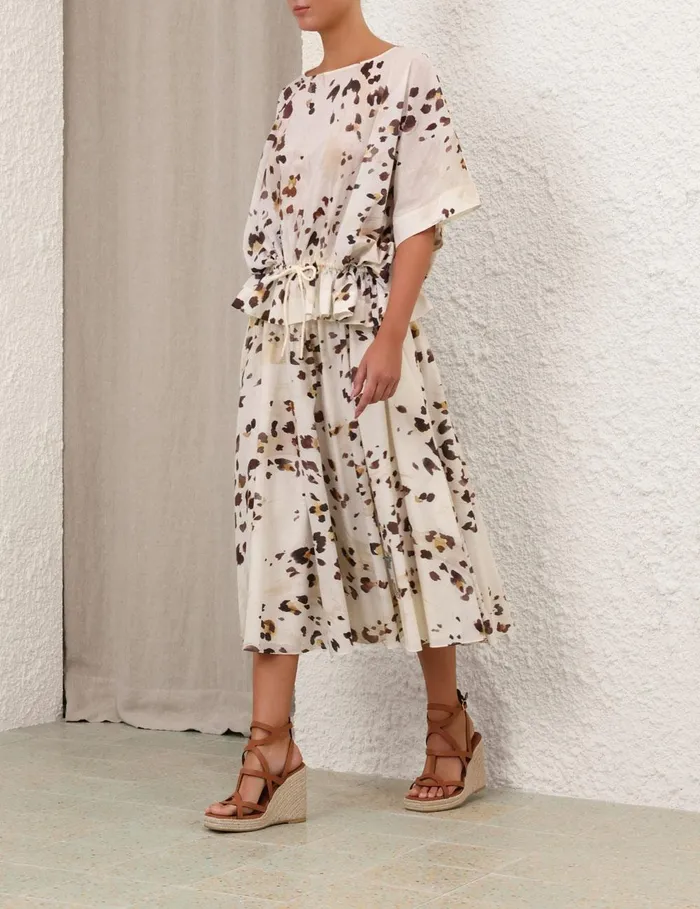 Women Clothing Zimmermann Acacia Draw Waist Top Watercolour Leopard