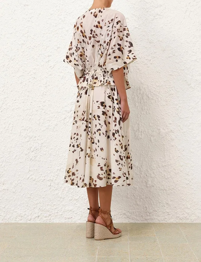 Women Clothing Zimmermann Acacia Draw Waist Top Watercolour Leopard