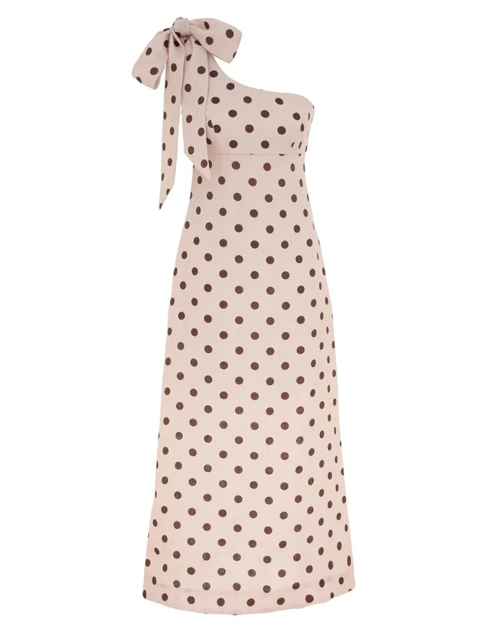 Women Clothing Zimmermann Acacia One Shoulder Midi Dress Creamtan Dot