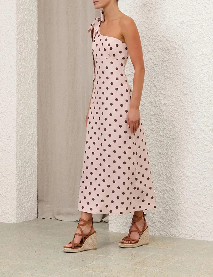 Women Clothing Zimmermann Acacia One Shoulder Midi Dress Creamtan Dot