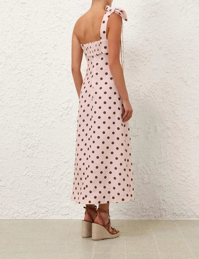 Women Clothing Zimmermann Acacia One Shoulder Midi Dress Creamtan Dot