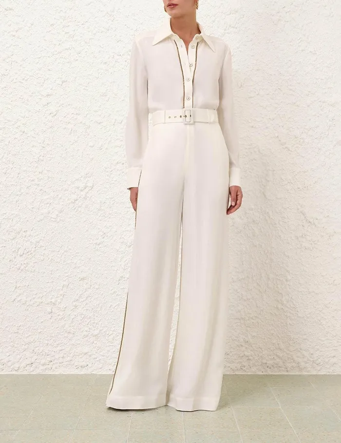 Women Clothing Zimmermann Belted Chain Pant Cream