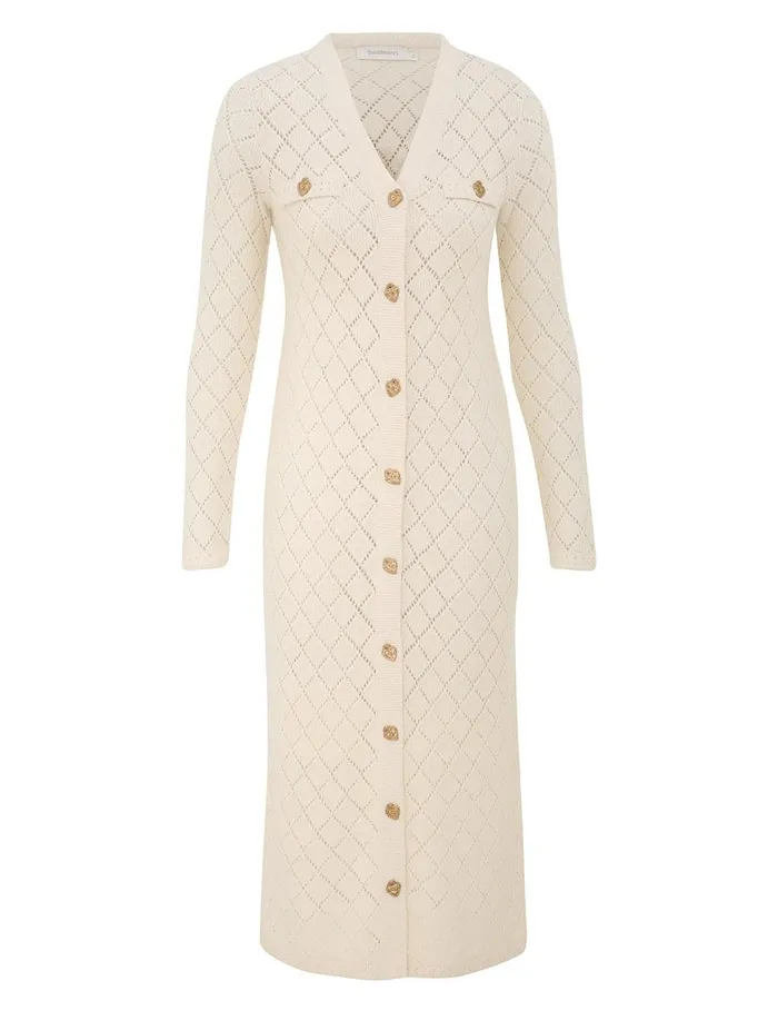 Women Clothing Zimmermann Crush Pointelle Midi Dress Cream