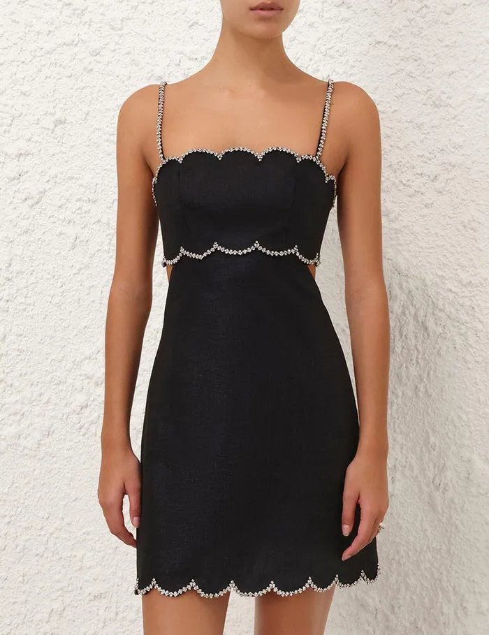 Women Clothing Zimmermann Crush Scalloped Mini Dress Black