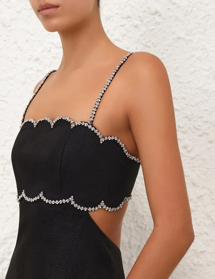 Women Clothing Zimmermann Crush Scalloped Mini Dress Black