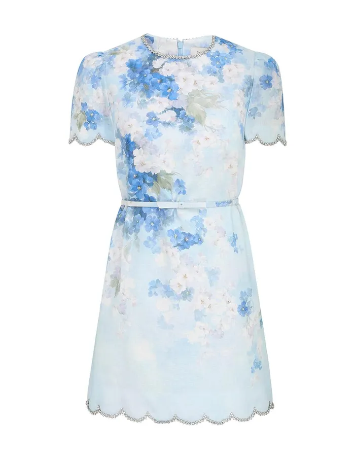 Women Clothing Zimmermann Crush Scalloped Shift Dress Blue Floral