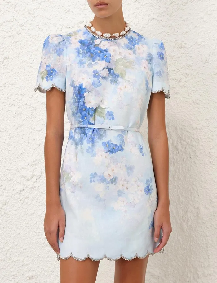 Women Clothing Zimmermann Crush Scalloped Shift Dress Blue Floral